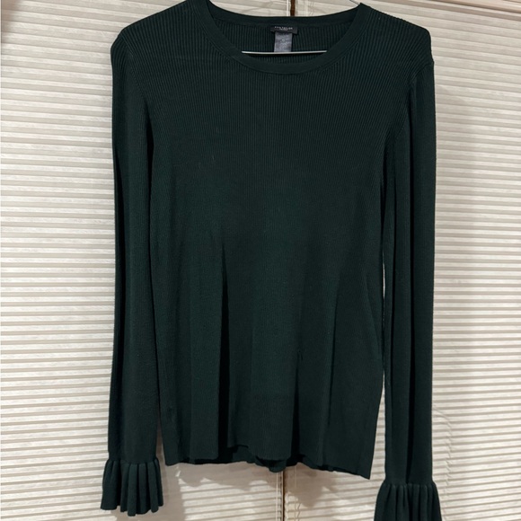 Ann Taylor Factory Green Long Sleeve Pleated Blouse - Picture 1 of 1